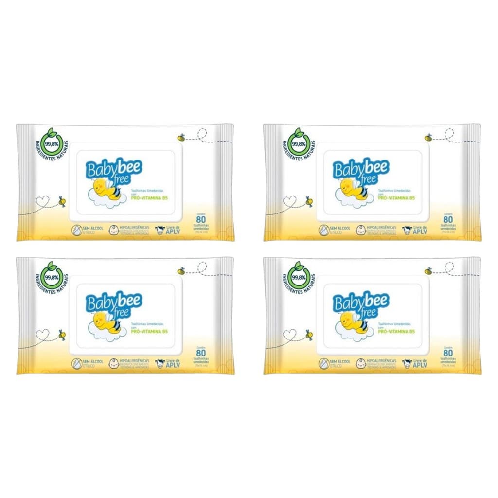 Baby Bee Free Kit 4un Toalha Umedecida - 80un cada