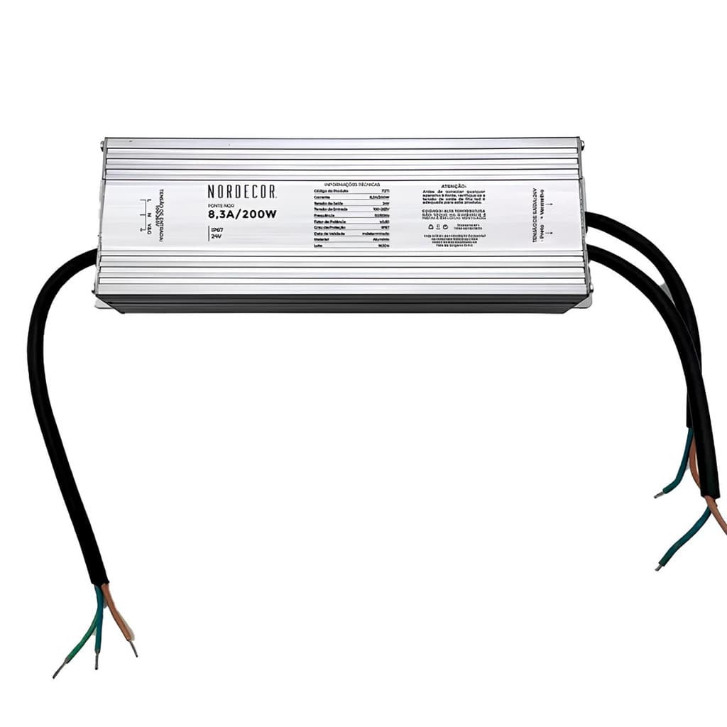 FONTE PARA FITA LED NORDECOR IP67 CHAVEADA 200W 8.3A BIVOLT DC 24V