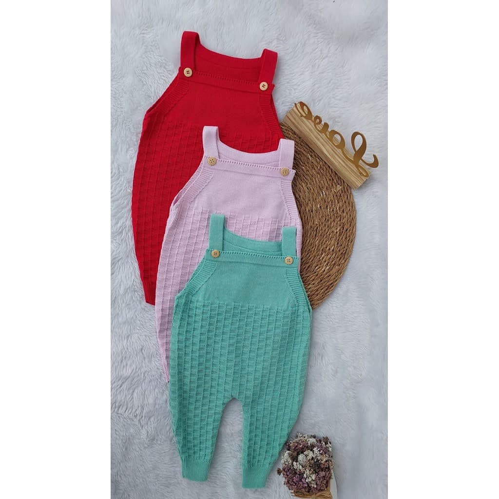Salopete Xadrez Jardineira Tricot  Rescem Nascido Bebe Tricô RN