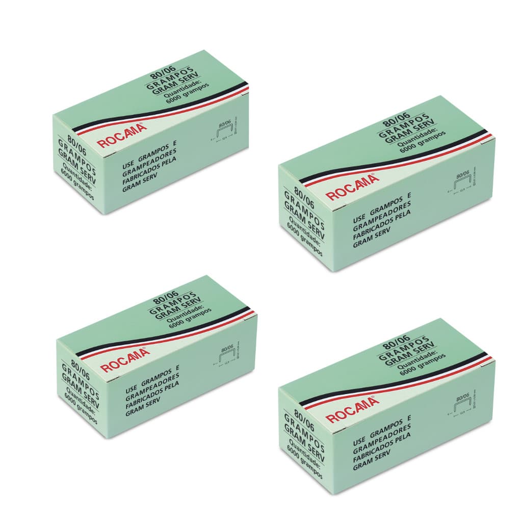 Kit - 4 Caixas Com 6000 Grampos Rocama 80/06