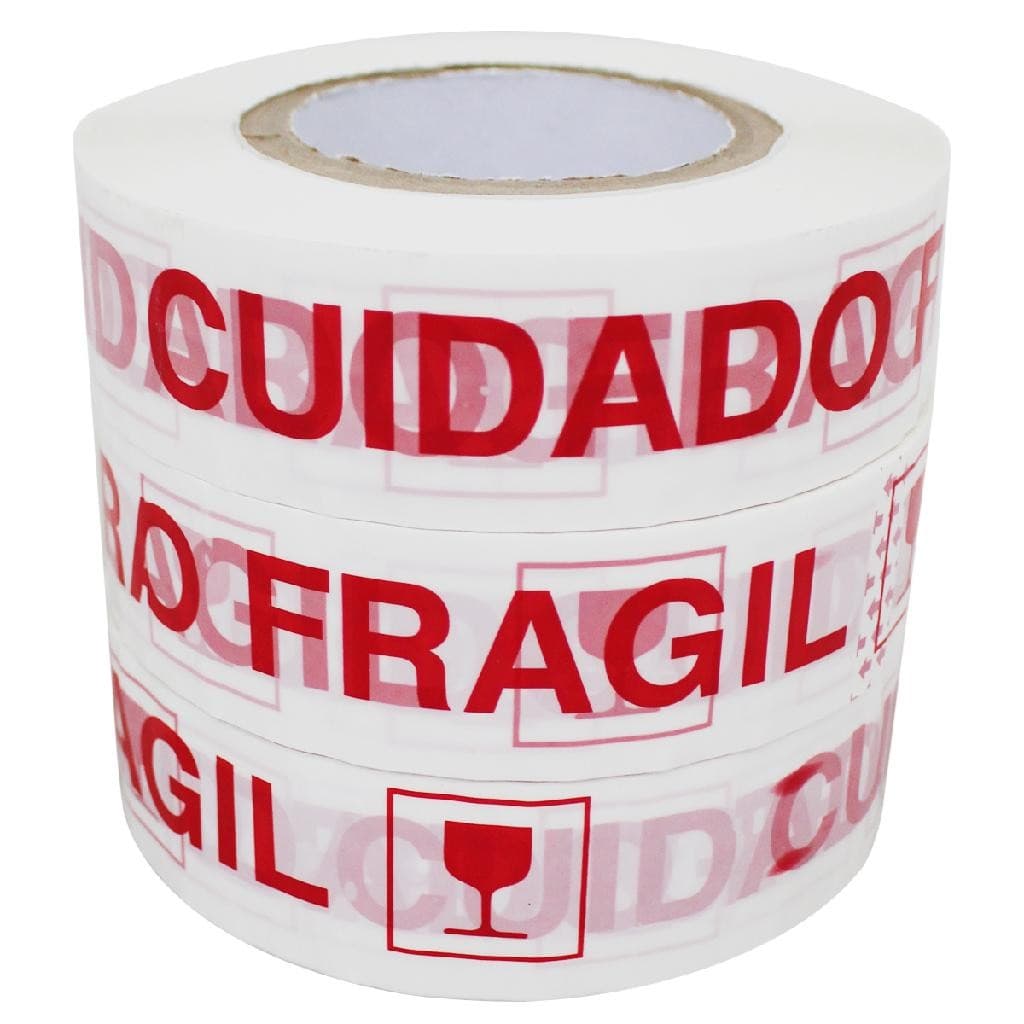 Kit 3 Rolos Fita Adesiva Durex Cuidado Frágil 300 Metros Embalagens Delicadas Sinalização Objetos Delicados Mudanças