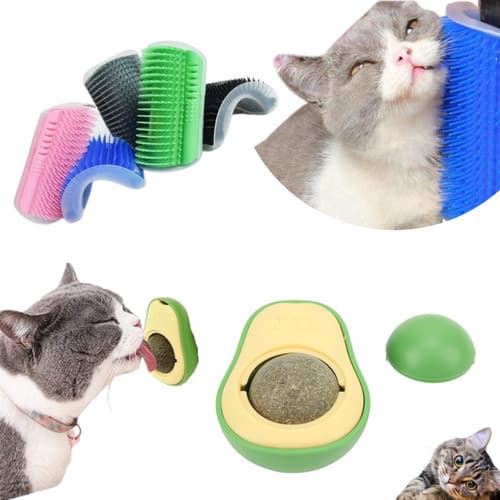 Kit 2 Brinquedos Para Gatos Coçador Coçadinha Escova de Canto + Abacate Catnip Erva natural