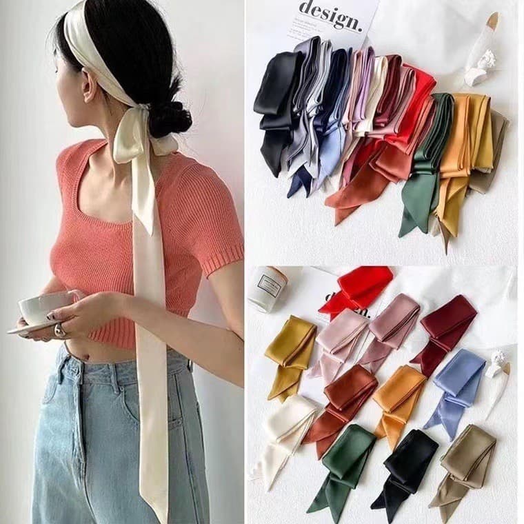2m Estilo Coreano Lenço De Seda Streamer Longo Fita Floral Hairband Laço Para Coleção De Bolsas