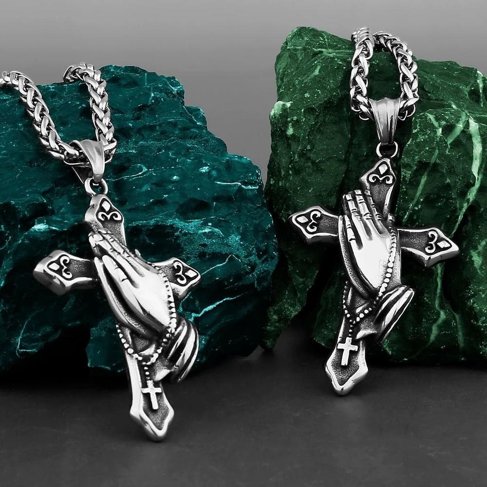 Colar De Cruz De Mão Orando Para Homens , Aço Inoxidável , Retrô , Pequena De Oração , Pingente , Joia Cristã , Presente
