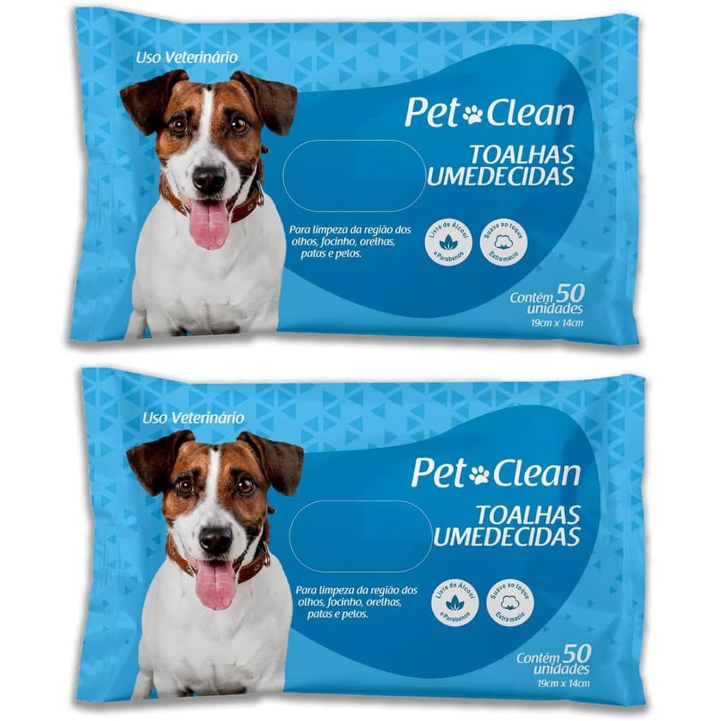 Kit 2 Toalhas Lenços Umedecidos Para Pet Cães e Gatos Total 100 unidades