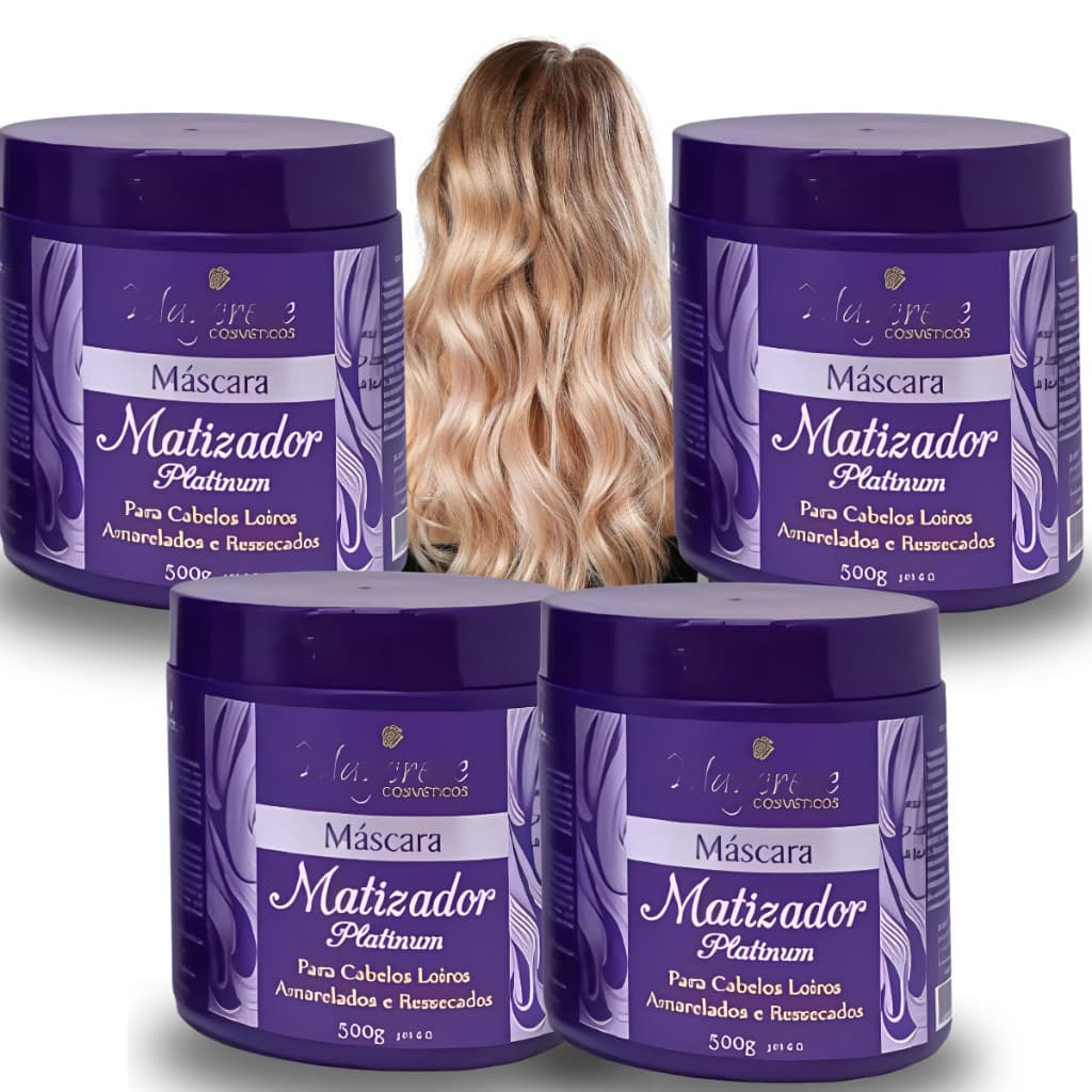 Kit 4 Máscaras 500g Matizadoras Platinum Maycrene Para Cabelos Loiros