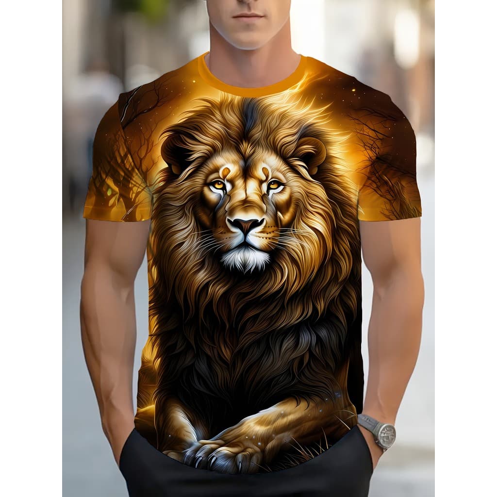 Moda Masculina Camiseta 3d Impresso Animal Leão Ao Ar Livre Manga Curta Camisetas Verão Topos