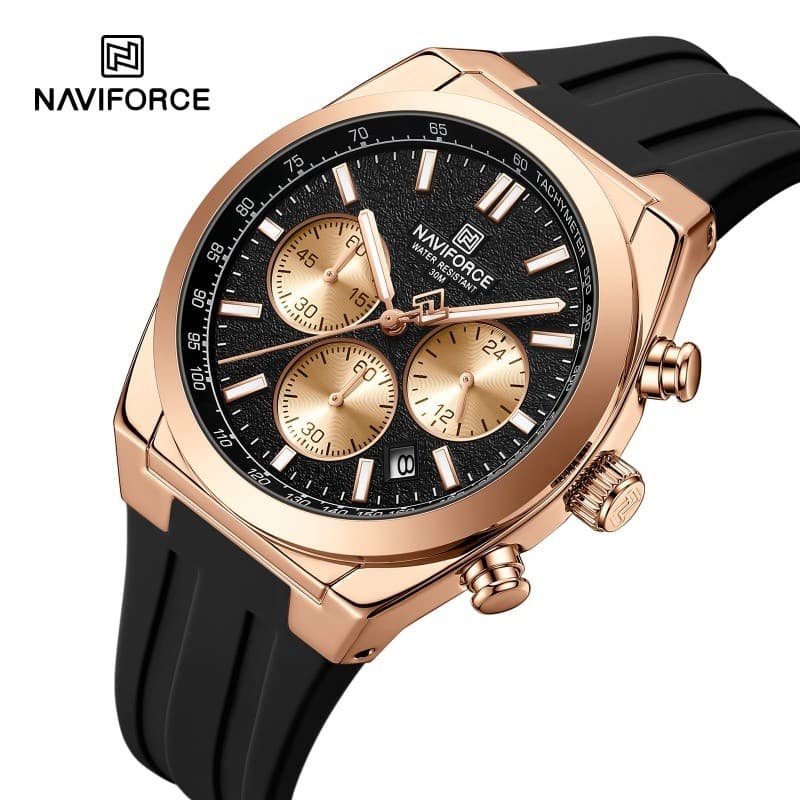 NAVIFORCE NF8080 Relógio Masculino Multifuncional Cronógrafo Fashion 3ATM À Prova D'água Mãos Luminosas Pulseira De Sili