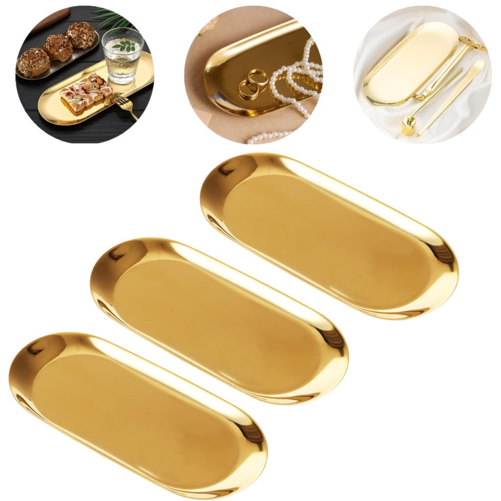 Bandeja Aco Inoxidavel Luxo Decorativa para Jóias Alimentos Dourado
