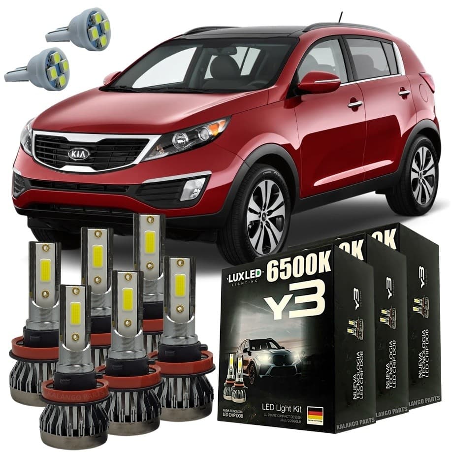 Kit Lâmpadas Super Led Y3 Kia Sportage 2011 Em Diante Farol Alto Baixo Milha + Pingo T10 - Lâmpadas de Led