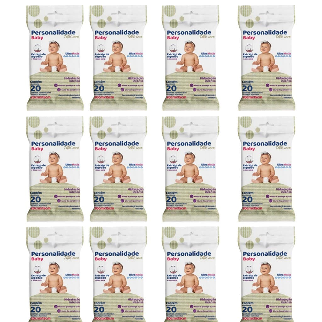 Kit C12 Lenço Umedecido Pocket C20 - Personalidade Baby