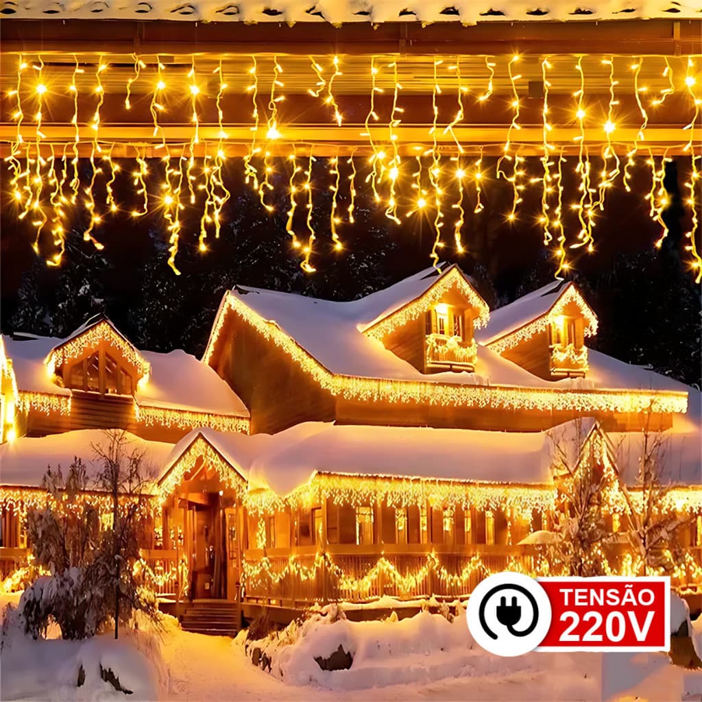 Pisca Pisca Cascata 5m 220v 8 Funções 200 Leds 2700K 6500K 220V Quente Frio Natal Fio Branco