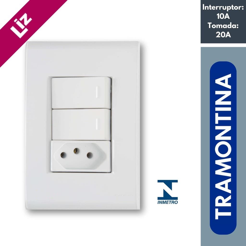 Conjunto 4x2 2 Inter 10A 1 Tomada 2P+T 20A Liz Tramontina