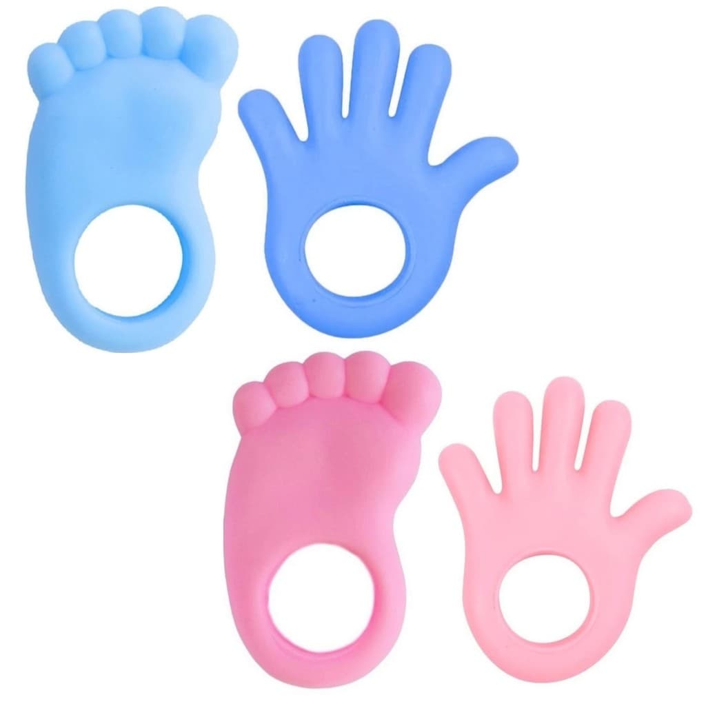 kit 2 Mordedor Mãozinha  Pezinho Furo Alivio Bebe Infantil Menino Menina