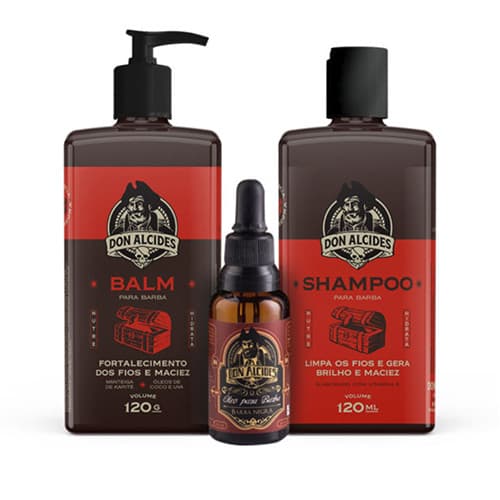 Kit Balm Shampoo Óleo Barba Negra Para Barba Don Alcides