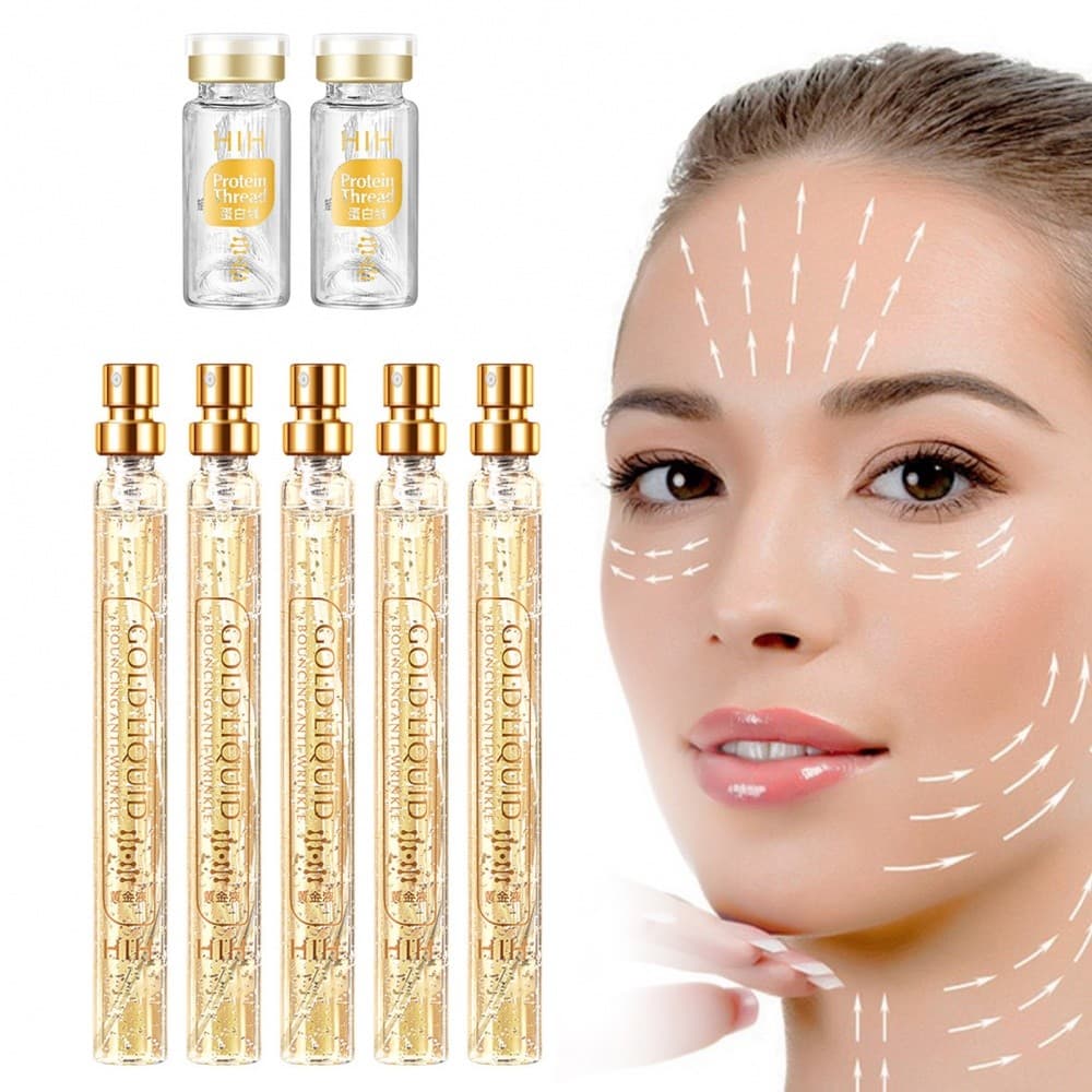 Conjunto De Levantamento De Fio De Colágeno Ativo Gold Face Essence Proteína Absorvível E Combinação De Essência Nano An