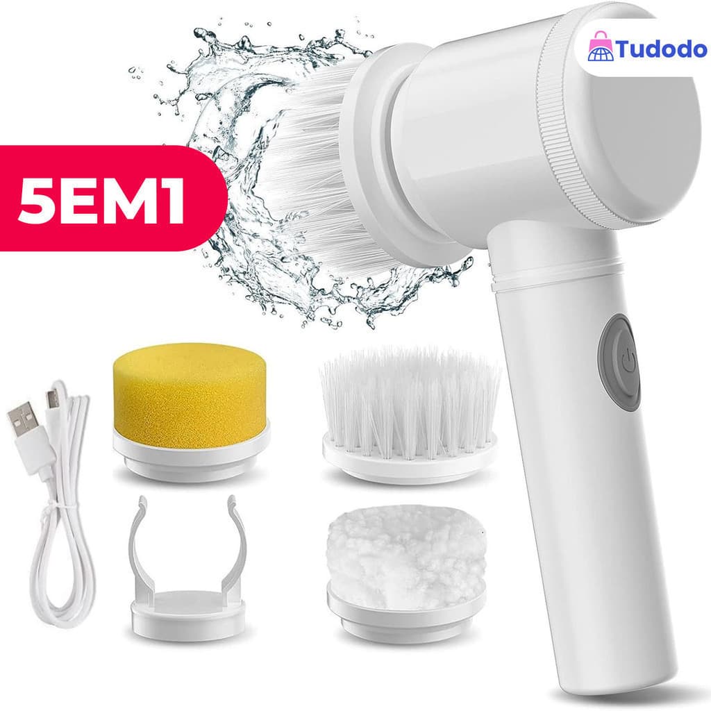 Escova Eletrica de Limpeza 5 em 1 Sem Fio Limpador Multiuso Pratico Para Cozinha  Banheiro prático