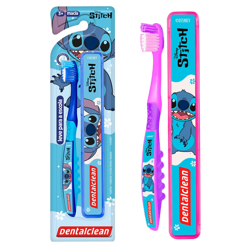 Escova Dente Stitch com Estojo Porta Escova Escolar Dentalclean