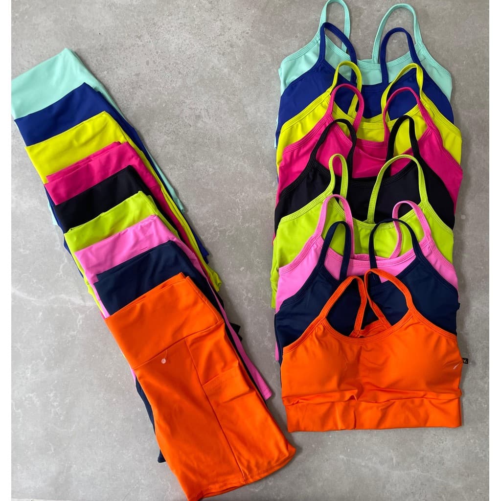 Conjunto Academia Treino Short Meia Coxa Com Bolso Na lateral Top Alcinha
