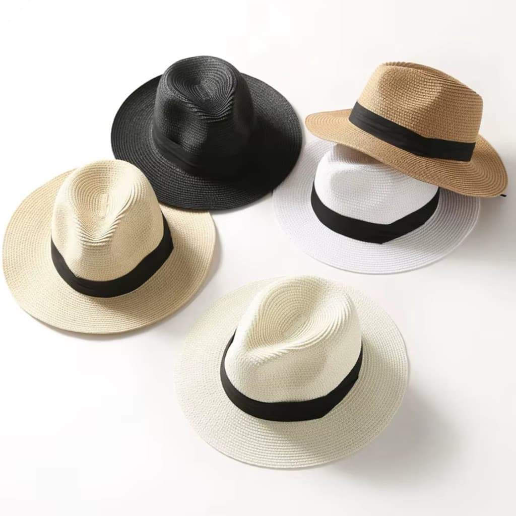 Chapéu Panamá Moda Praia Unissex Fedora Palha Estilo Shantung Femino Masculino Aba Larga Original