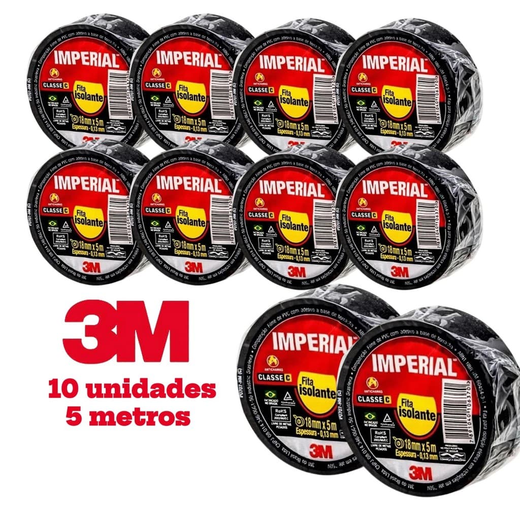 Kit com 10 Fita Isolante 5mts 3M 0,13mmx18mm Imperial