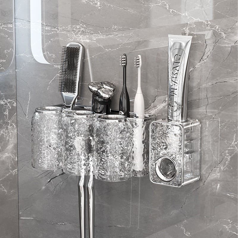 Suporte Acrílico Para Escova Dispenser De Pasta De Dente Automático Com Copo Luxo
