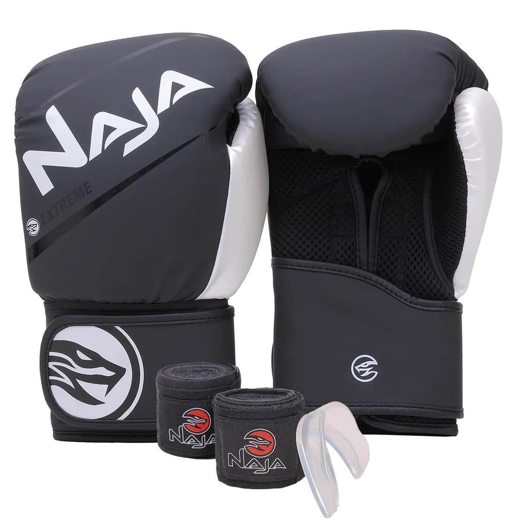 Kit Boxe Naja Extreme: Luva + Bandagem + Bucal - Branca