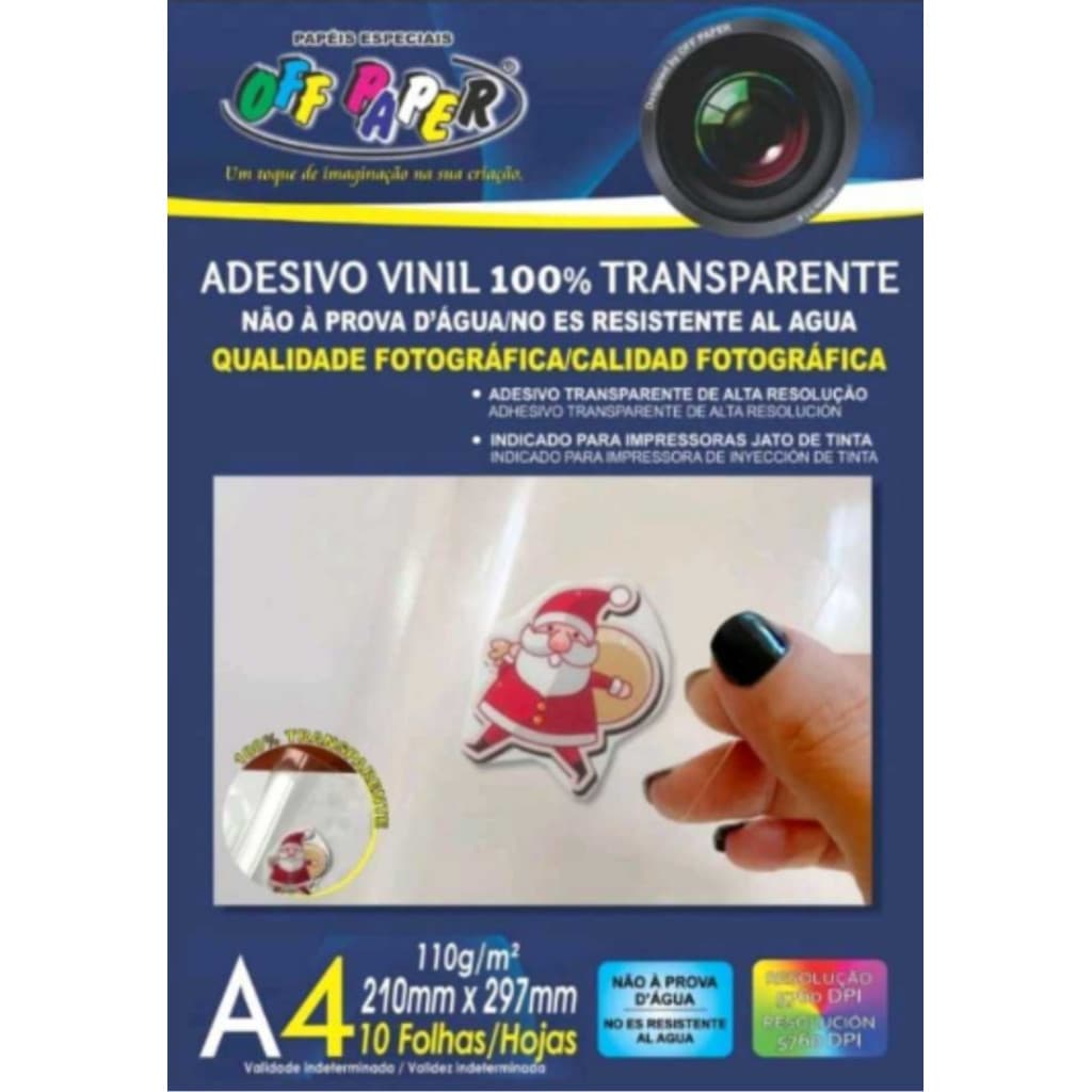Adesivo Vinil 100% Transparente A4 120g com 10 Folhas Impressão Fotográfica Etiqueta