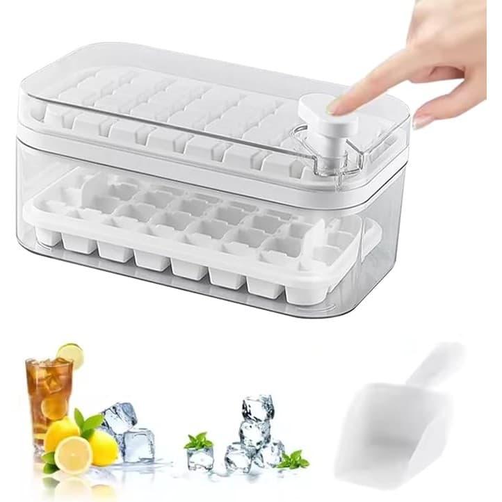 Forma De Gelo 64 Cubos Camada Dupla Recipiente C/ Tampa