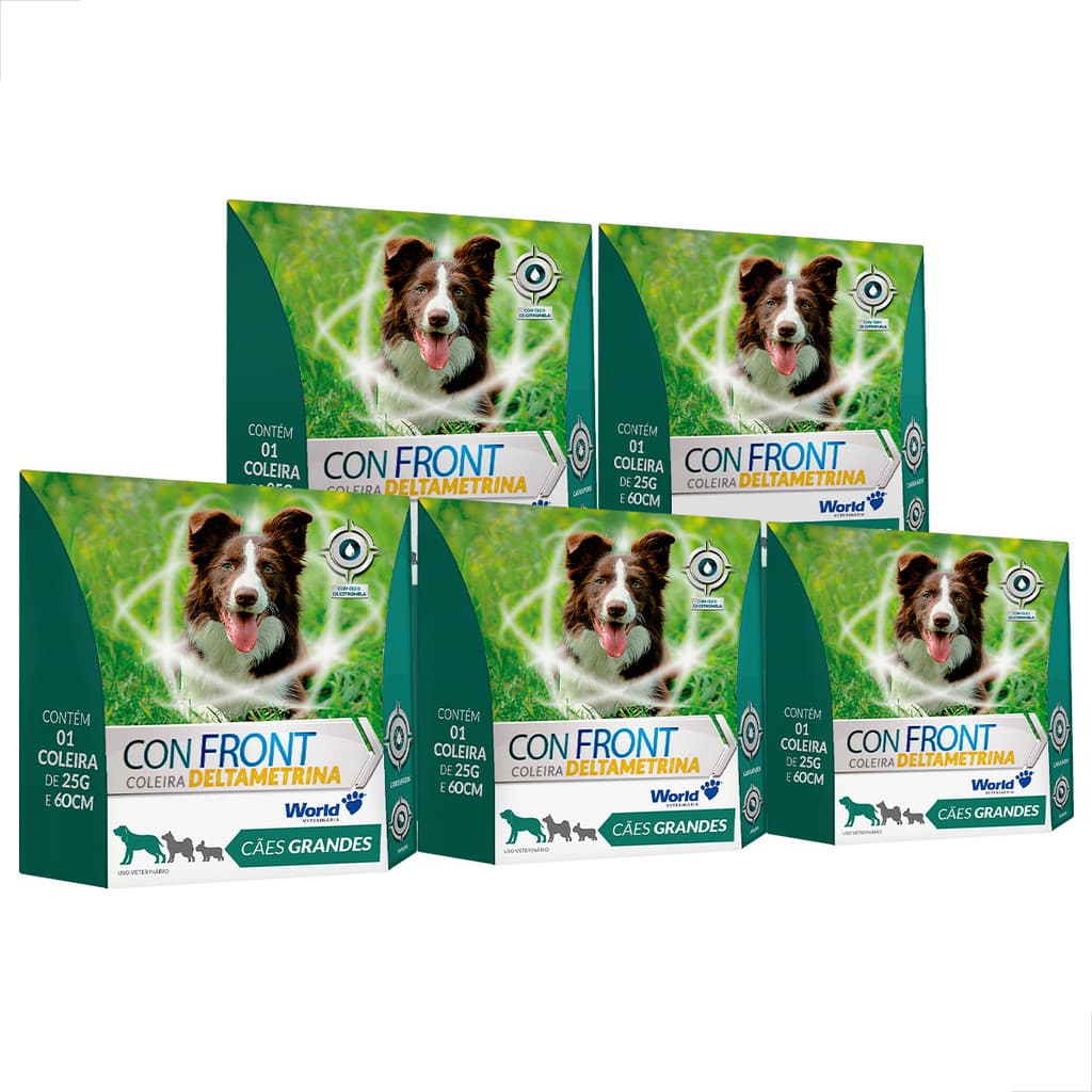 KIT 5 Unidades Coleira Antipulgas Cães Grande Confront Deltametrina Cor Incolor