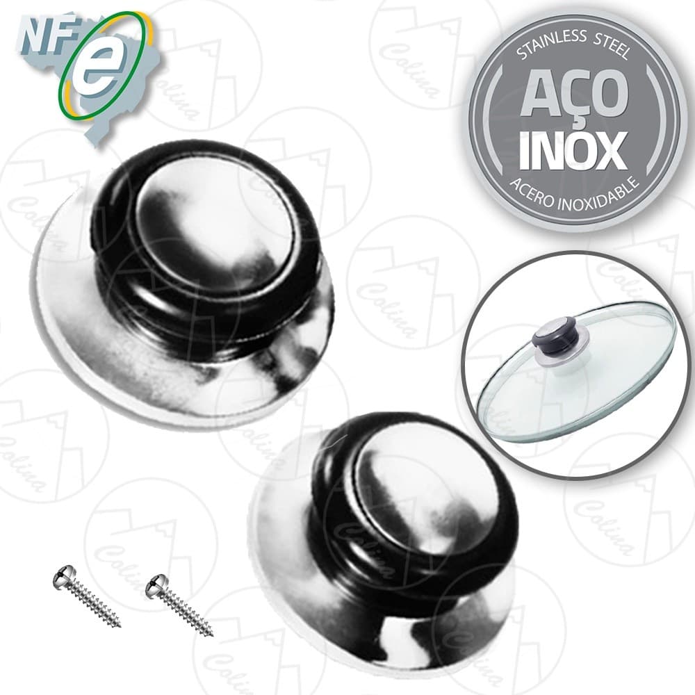 Kit 2 Pegadores Universal Tampa de Panela em Aço Inox Par Pegador de Tampa Puxador Kolling Sell
