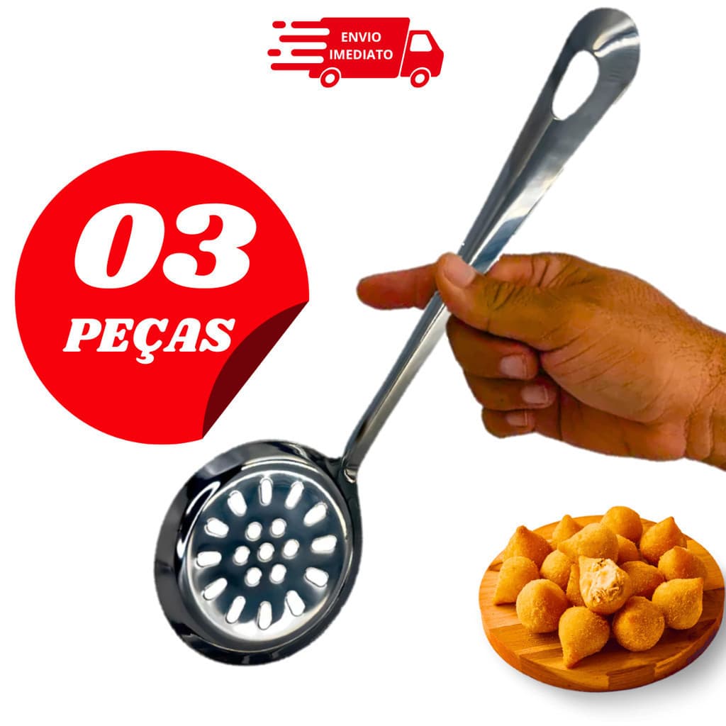 Kit Com 03 Escumadeiras De Inox Para Arroz Frituras Assados Caldos e Molhos  Ideal Para Cozinha De Casa e Restaurante