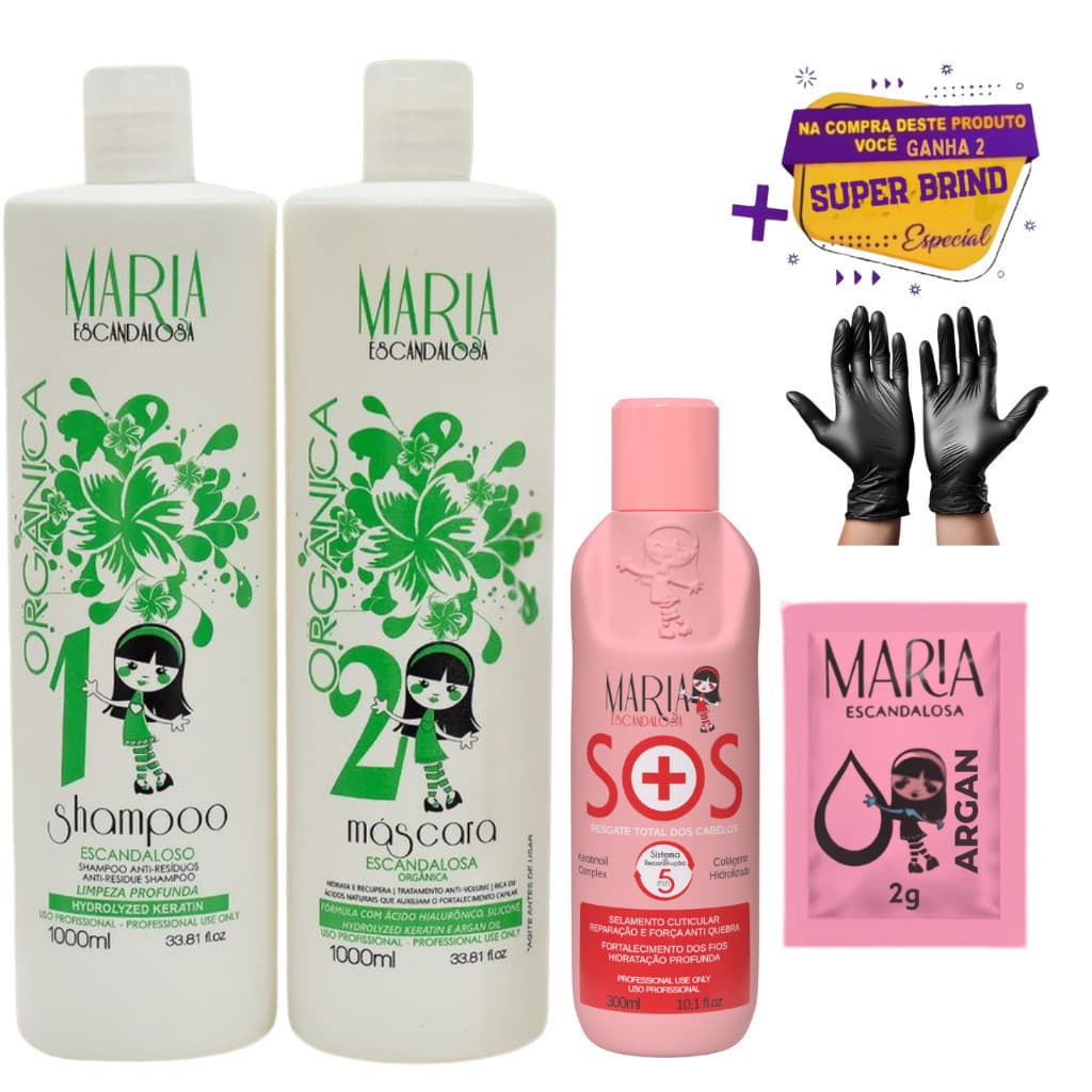 Máscara Orgânica Sem Formol 2x1l + SOS Capilar 300ml Maria Escandalosa Original .