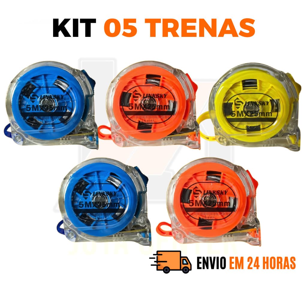 Kit Trena Métrica 5 Metros Transparente Fita de Aço Profissional com Trava