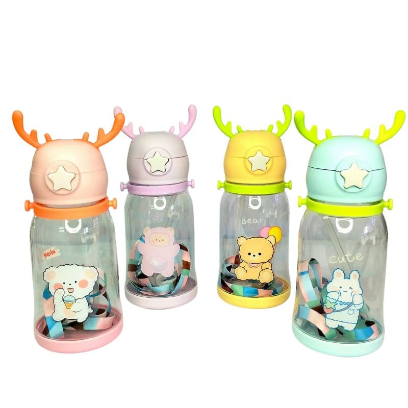 Garrafa Infantil de Água Alce Portátil ,Com Desenho Multicolorido