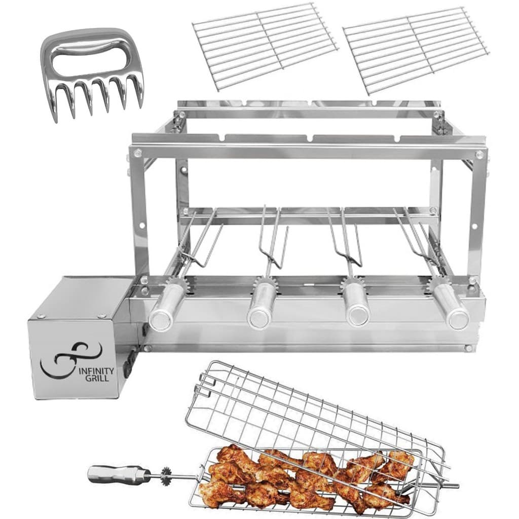 Churrasqueira Gira Giratória Grill Alvenaria 4 Espetos - Inox Bivolt