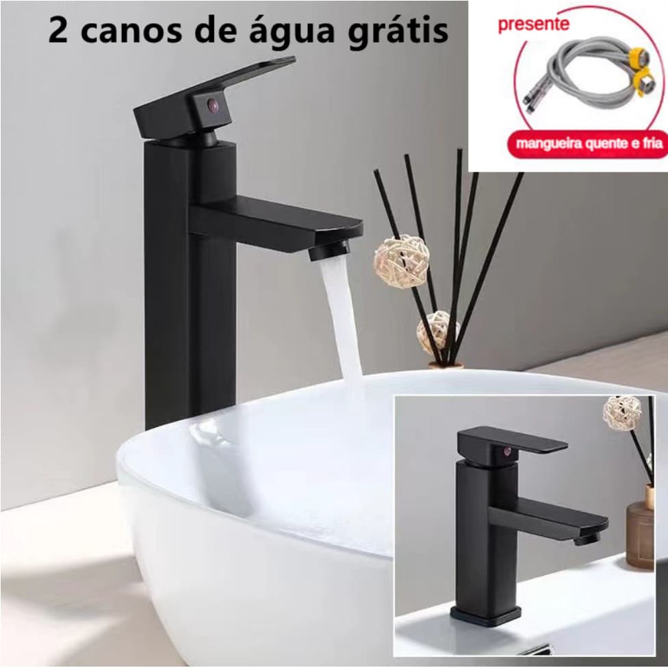 Torneira banheiro lavabo luxo inox preta 1/2 cuba Torneira de Banheiro Água Fria de Bancada Alta e Baixa Torneira