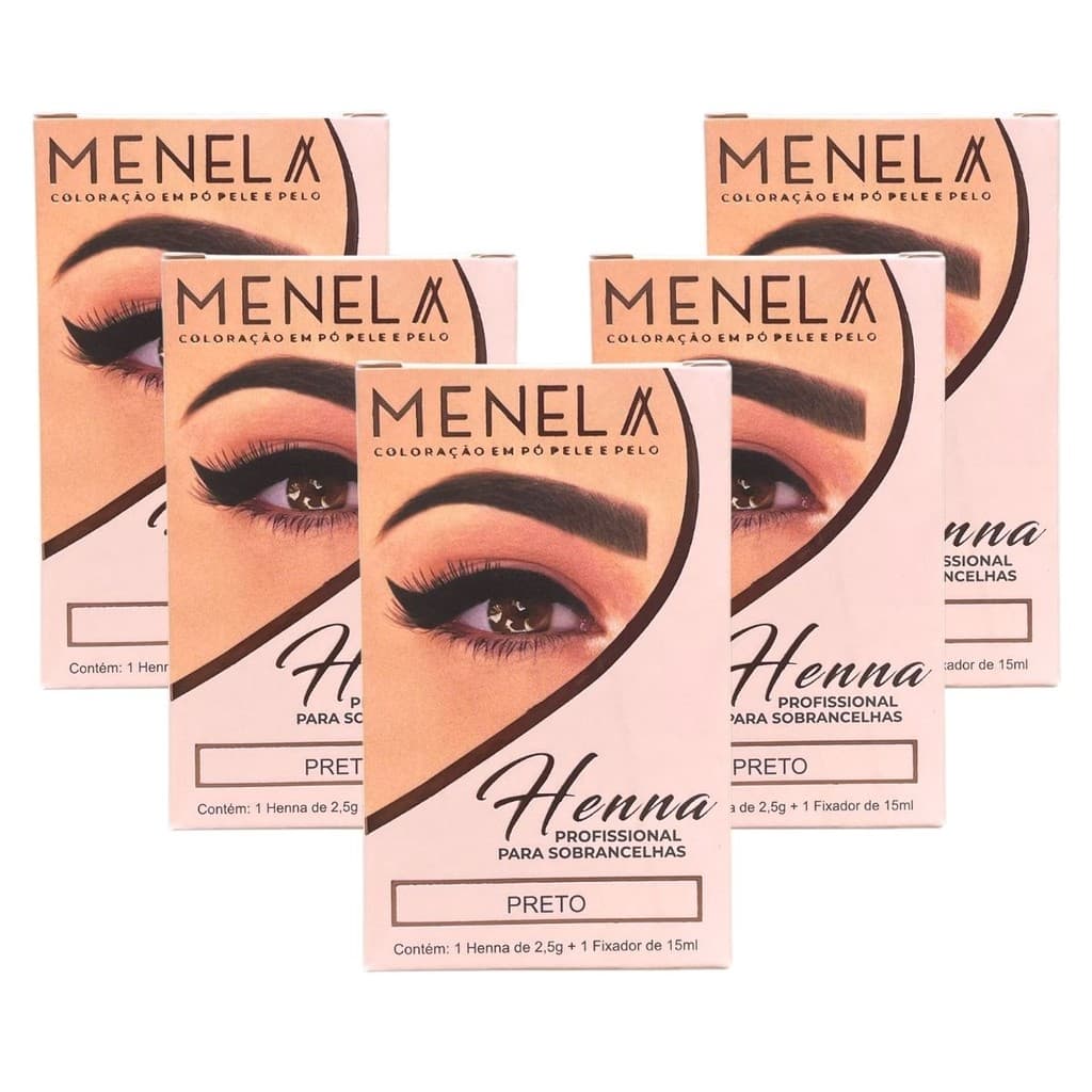 Kit 5 Hennas Preto Para Design De Sobrancelhas Menela