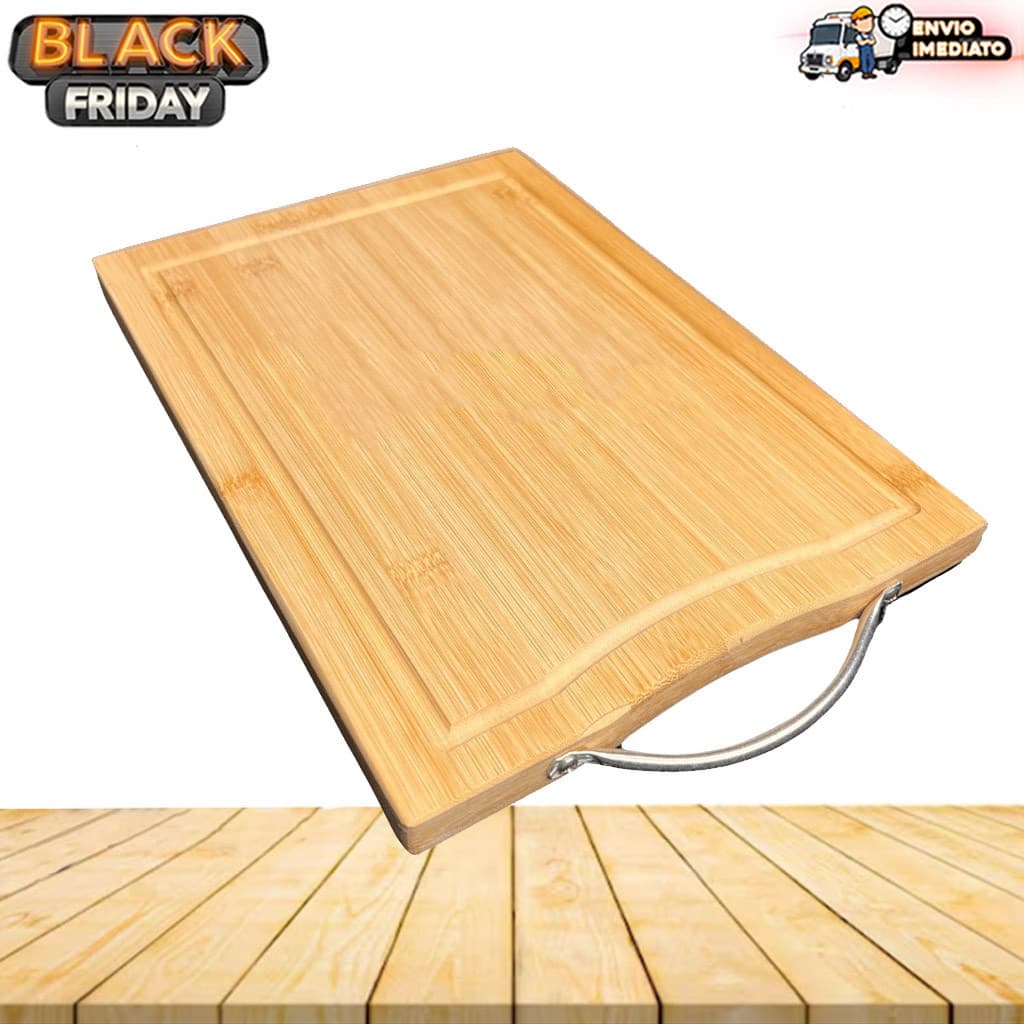 Tábua de Carne de Bambu Multiuso 32x22cm - Tábua de Corte para Churrasco e Frios com Sulco ou Lisa Retangular