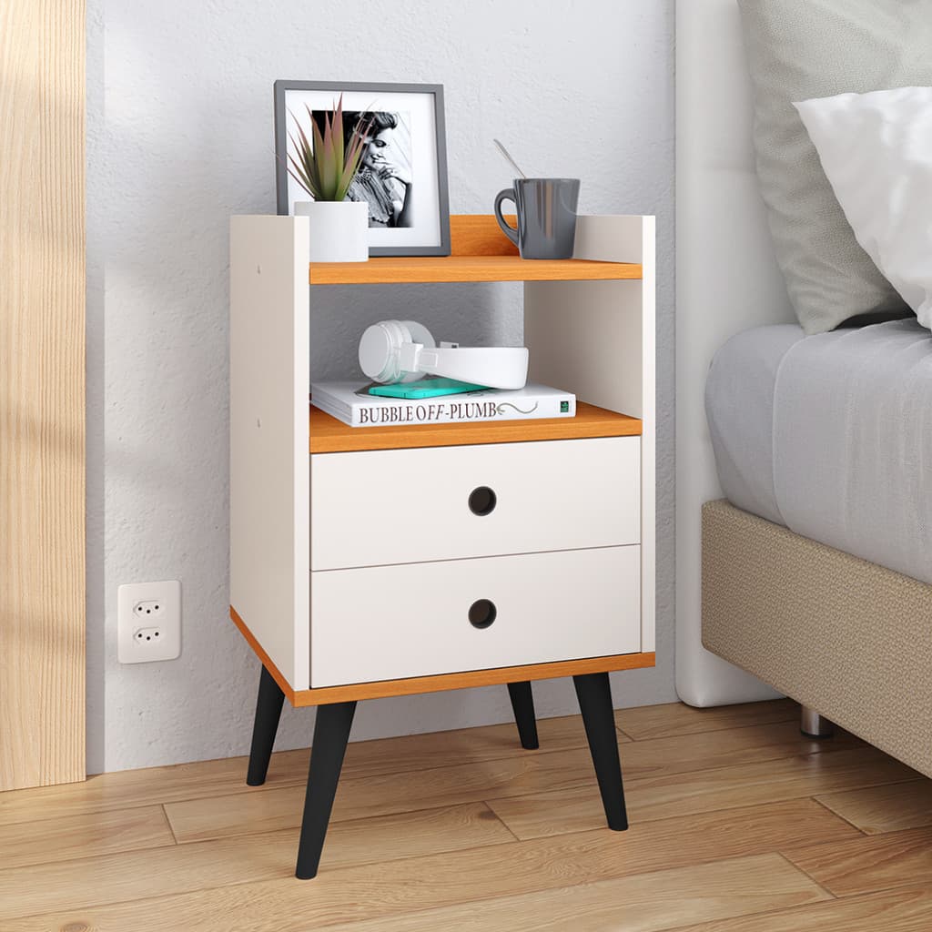 Mesa De Cabeceira Dream Retrô 2 Gavetas Nicho Prateleira Quarto Closet Criado  - Varias Cor
