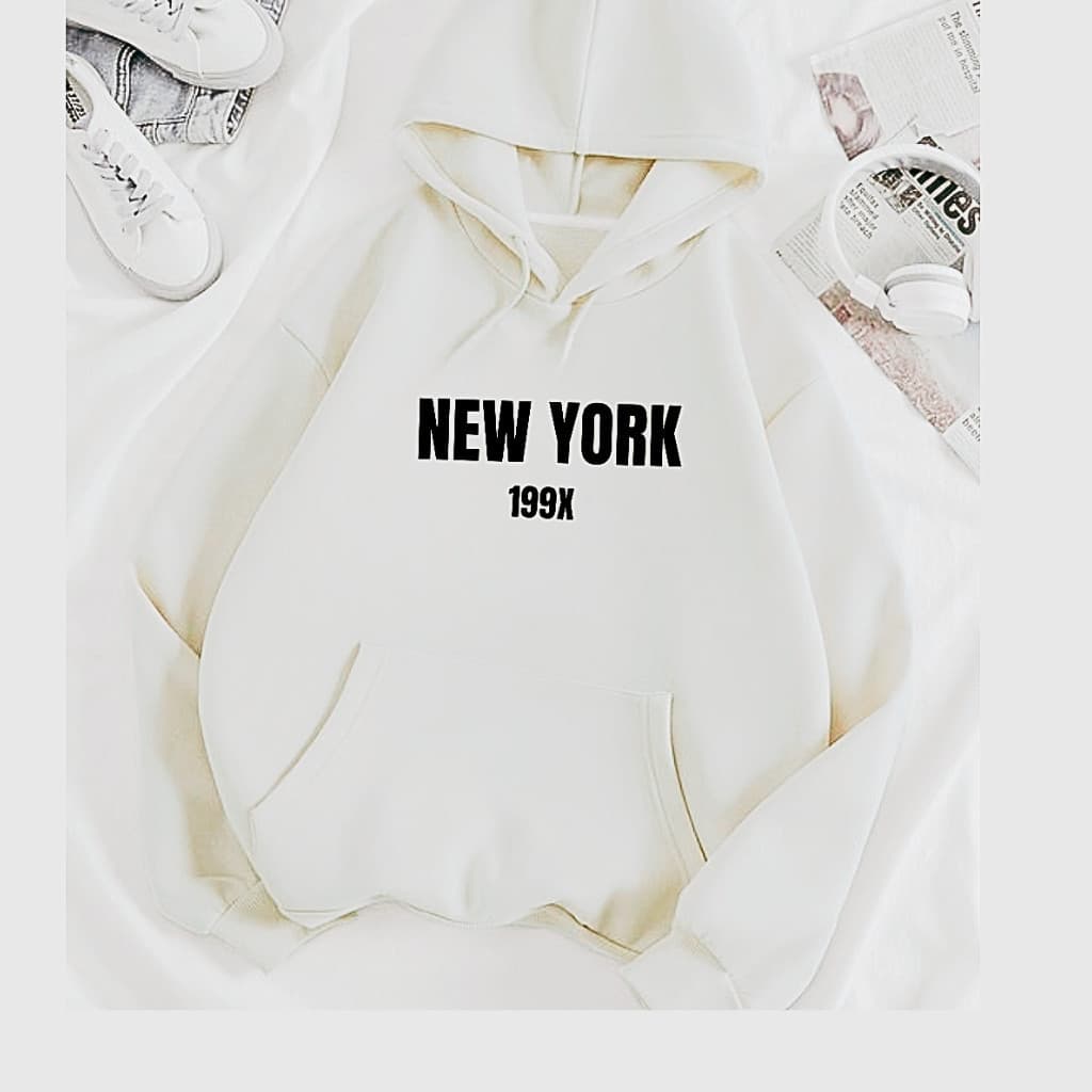 Moletom New York Com Bolso Canguru E Capuz Algodão Premium Moda Inverno Quentinho