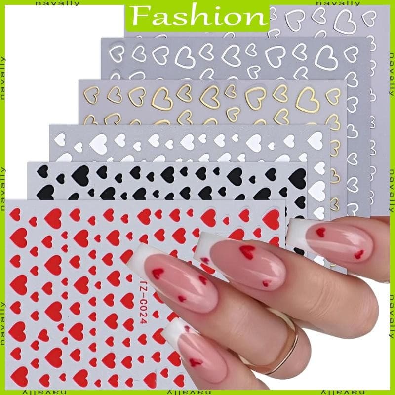 nava 6 Folhas Adesivas Vermelho Coração Decalques Arte Unha Designs Decorações Unhas Dia Dos Namorados
