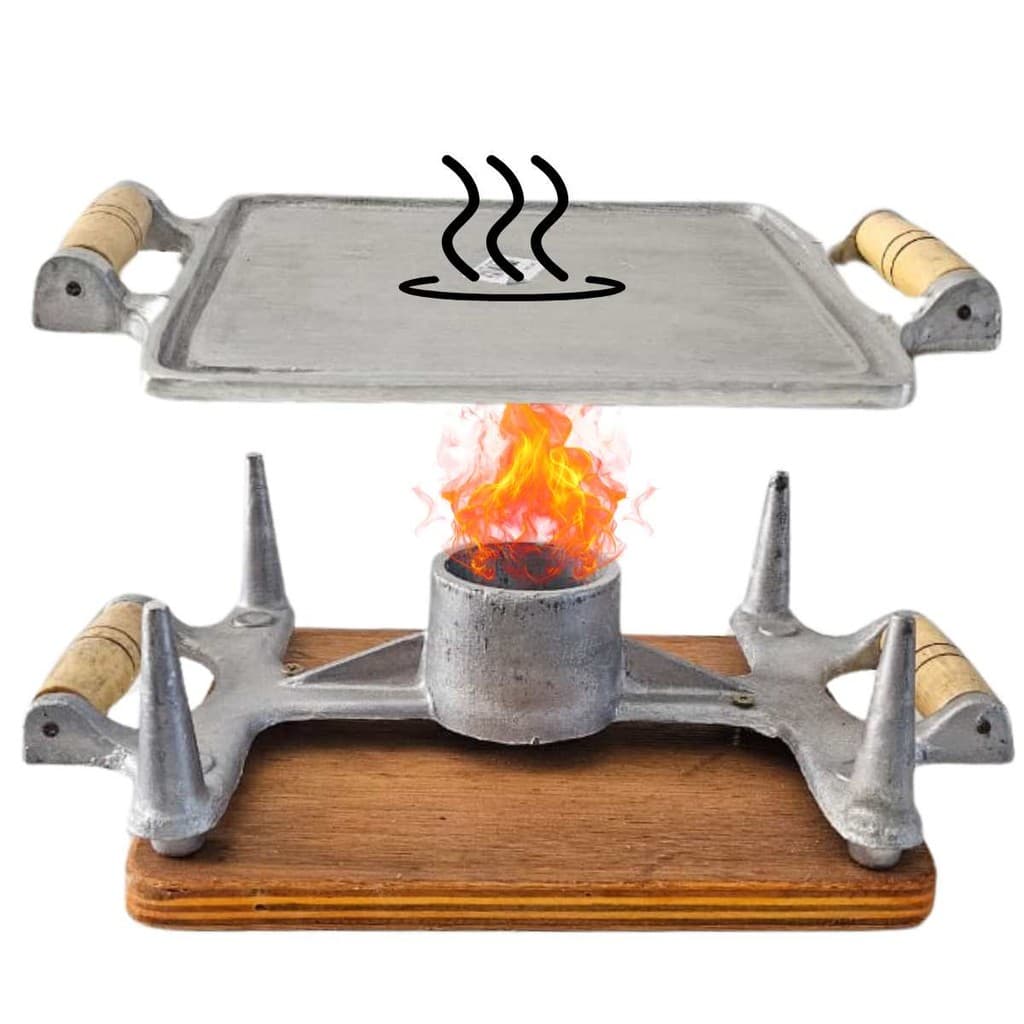 Chapa Rechaud De Mesa Ferro Fundido Retangular Liso Completo