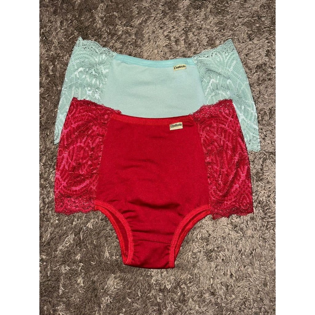 Kit 2 Calcinha Cinta Modeladora Renda Lateral Cintura Super Alta
