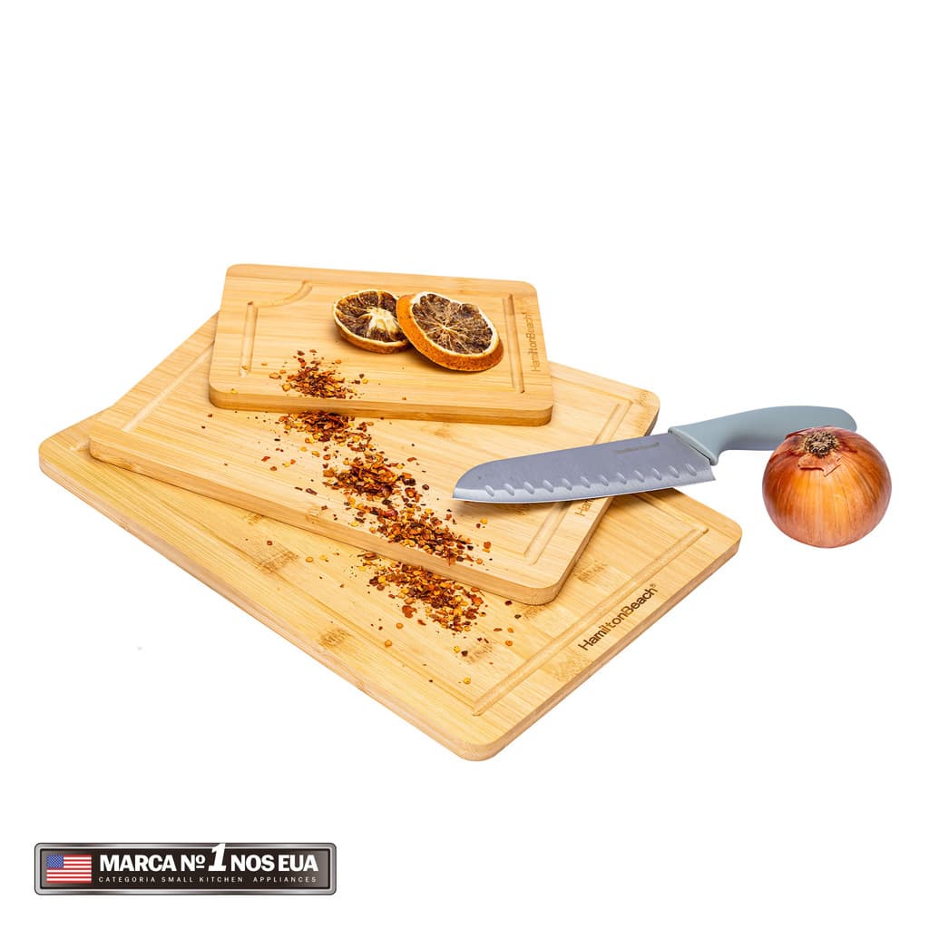 Kit de Tábuas de Corte Bambu Churrasco Hamilton Beach 3 peças Sustentável