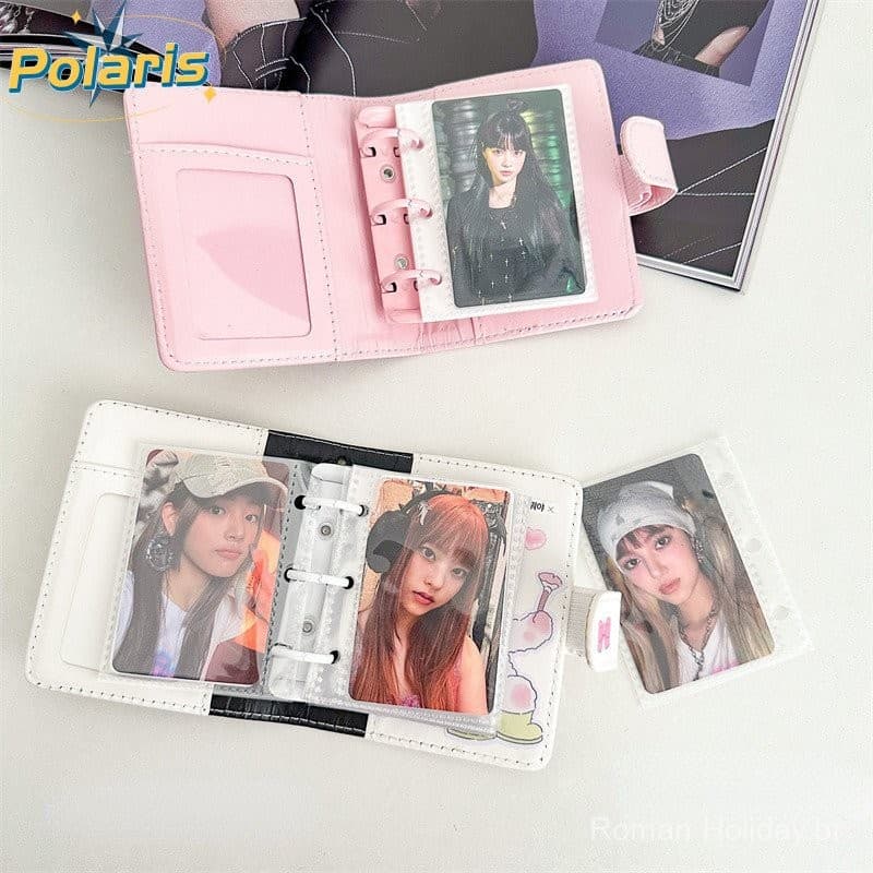 Ins 3Inch Kpop Photocard White Pink Binder Photo Cards Collect Book Album A7 PU Couro Protetor Escolar Papelaria
