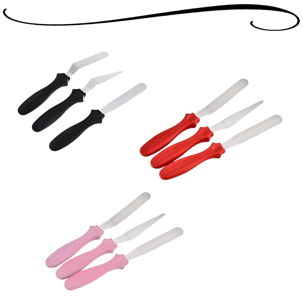 Jogo 3 Espátulas Para Confeitar Bolos Tortas Inox Para Cobertura Chantilly Decorar Artística