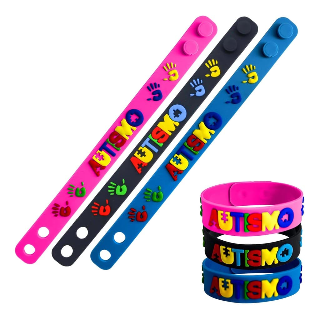 12 Pulseiras Coloridas Ajustáveis Para Autismo Mãos Coloridas Acessórios para Autistas