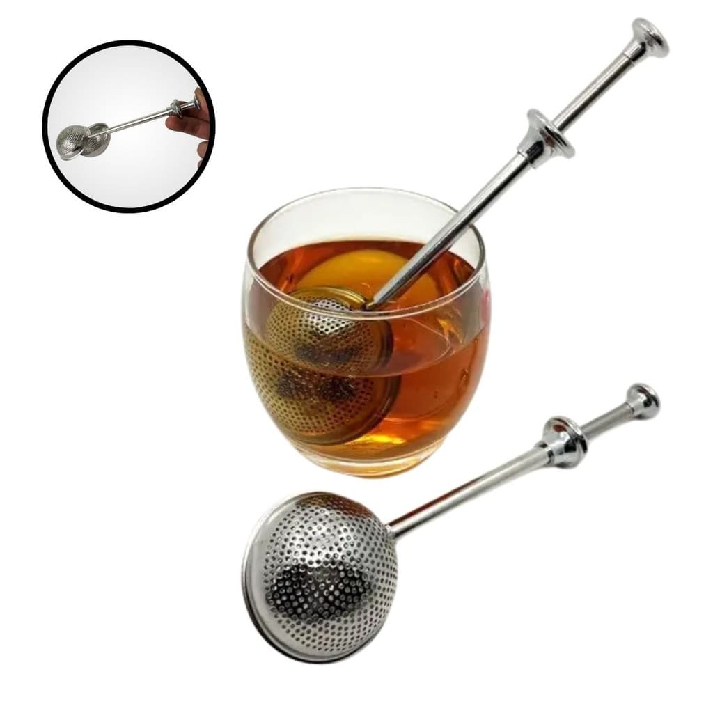 Infusor de Chá Inox Peneira Coador Erva Prático Cabo Longo