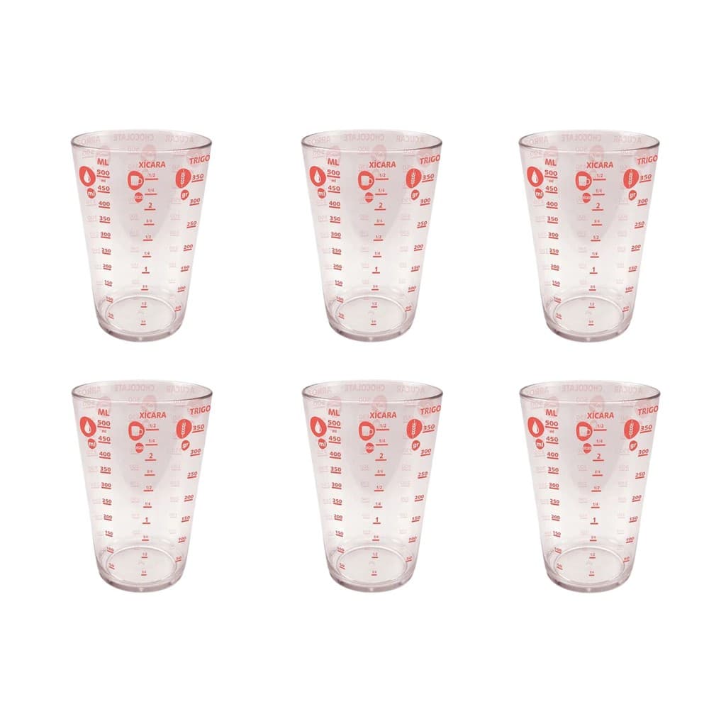 Kit 6 Copo Plástico Medidor Graduado 500ml Livre De BPA Dosador